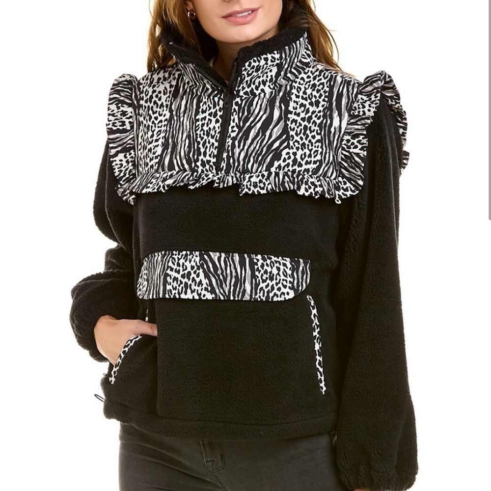 Lea & Viola Black Teddy PopOver Jacket Sz L.